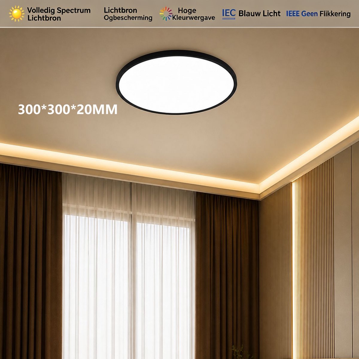 KZQ Led Plafondlamp - 300mm - 24w - Dimbaar - 3000-6000k - Vaste Led Lichtbron - Geschikt Voor Keuken Slaapkamer Badkamer Gang En Woonkamer - Zwart