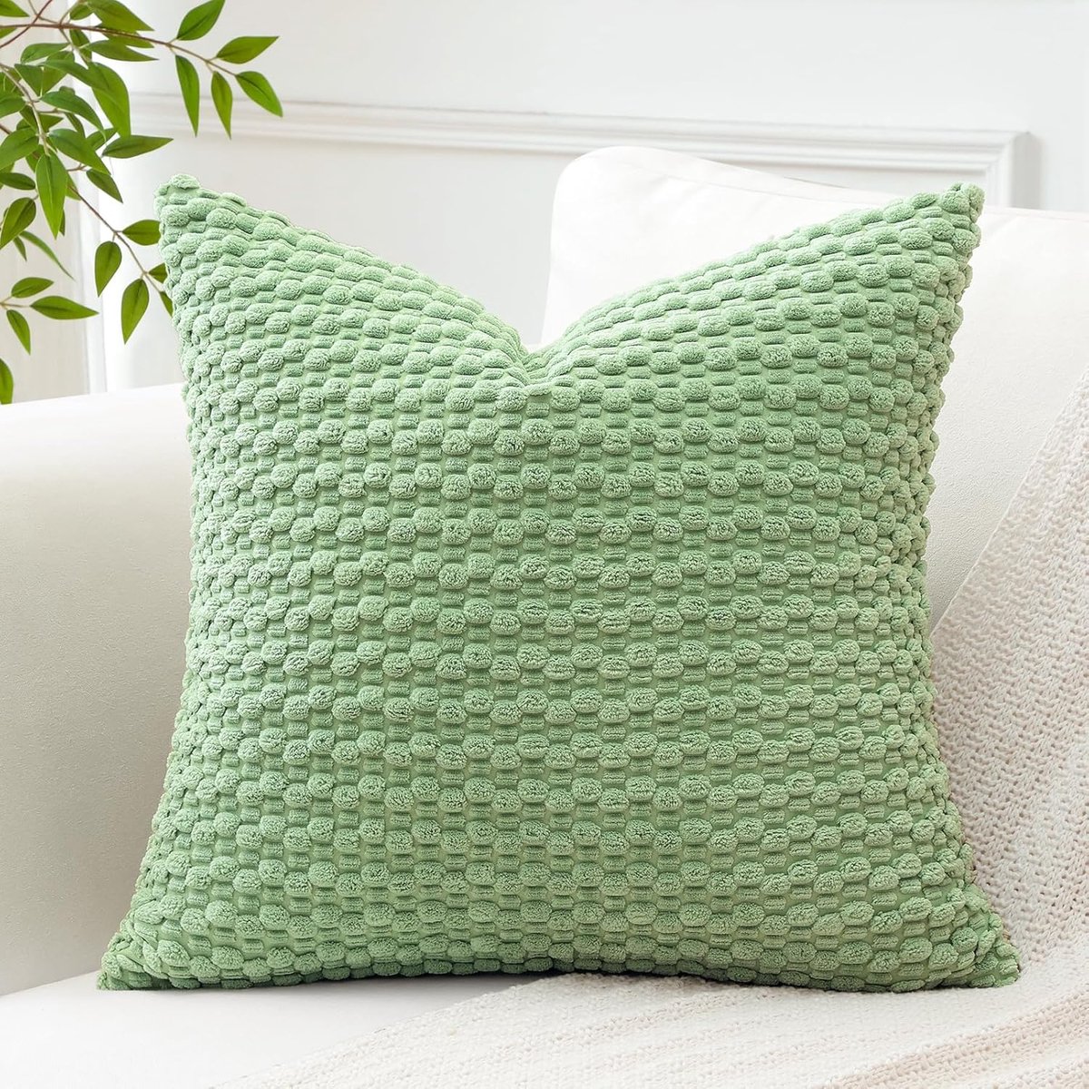 SnelShoppen - Decoratieve Corduroy Kussenhoes 60x60 cm met Pompoms - Superzachte Boho Gestreepte Vierkante Sierkussens - Geometrische Cover voor Sofa,