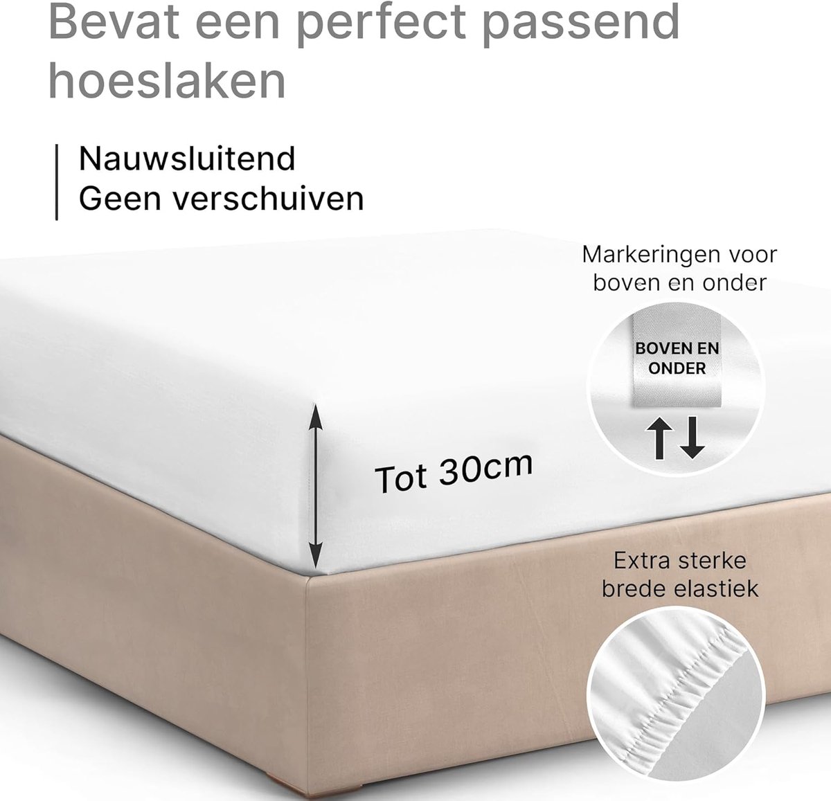 SnelShoppen - Fitted Sheet 160x200 cm - 100% Katoen - Geschikt Voor Matrassen Tot 30 cm Hoog - Premium 400 Draad Katoen Beddegoed - OEKO-TEX Gecertifi