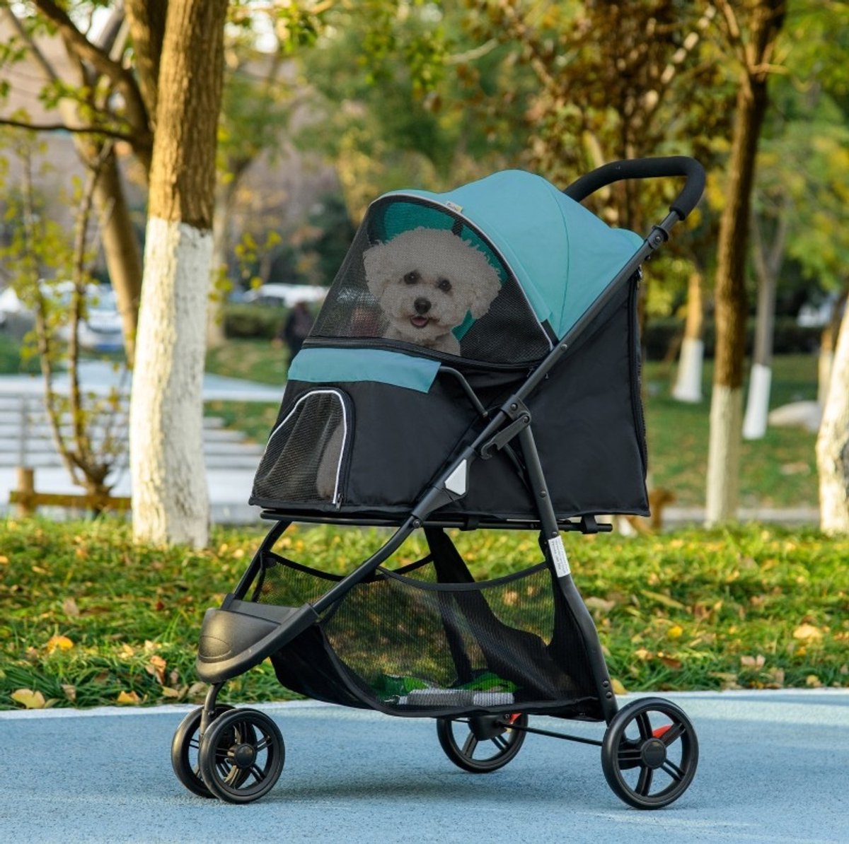 COVREO Huisdierbuggy 80,5x51,5x100 cm - opvouwbaar, regenhoes, opbergmand, zwart en blauw