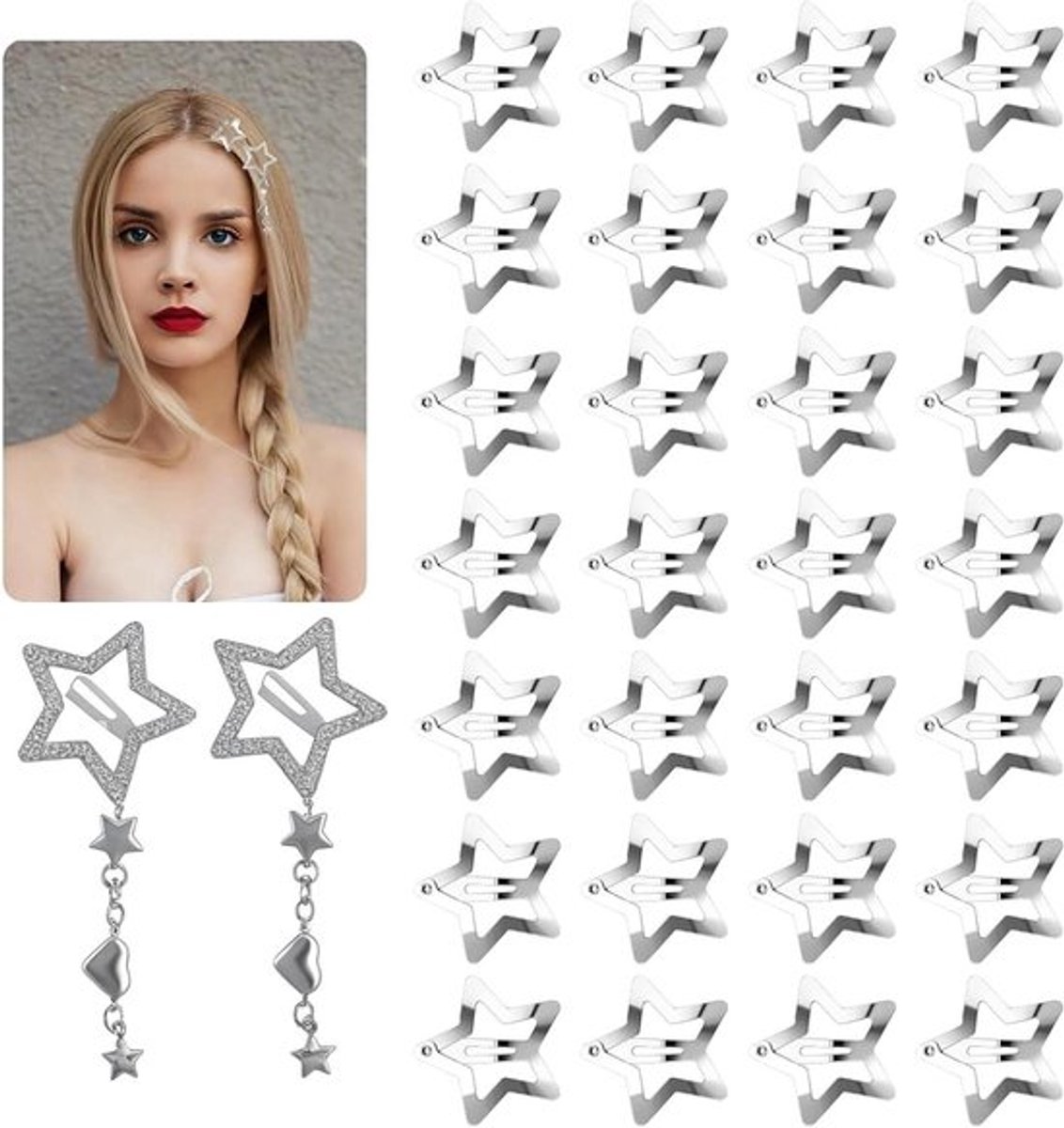 Ster Haarspeldjes Set voor Meisjes en Vrouwen - Haaraccessoires - Zilveren Metalen Sterren - 30 stuks
