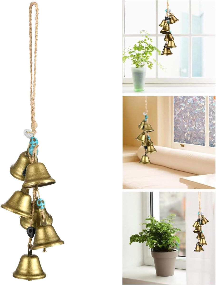 SnelShoppen - Hangende Heksenglocken Decoratie - Windgong met 6 Klokken en 5 Schedels - Vintage Tuin Decor voor Deurknop, Porch en Thuis - Perfect voo