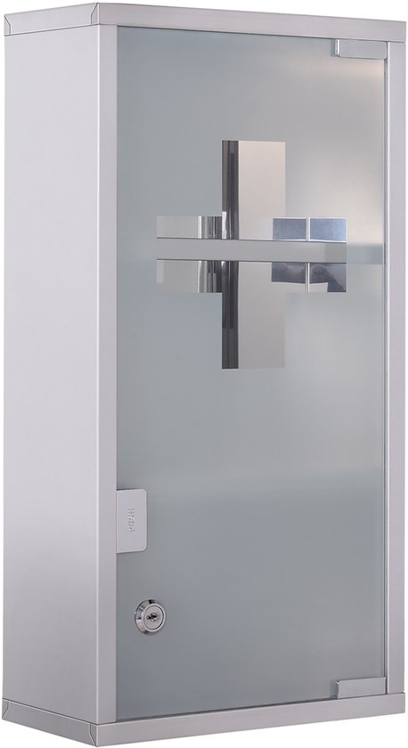 COVREO Medicijnkast 25 x 12 x 48 cm - zilverkleurig roestvrij staal, afsluitbaar met 3 vakken