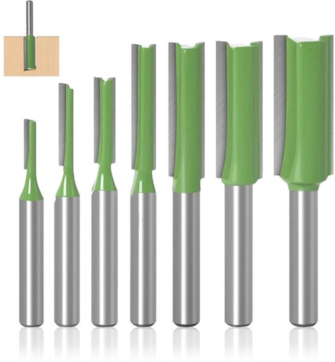 7-delige set hardmetalen rechte frezen - 6 mm schacht - voor houtzagen en doe-het-zelf houtbewerking