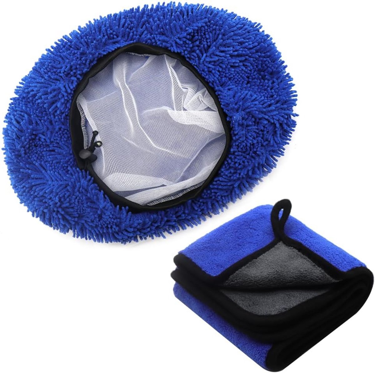 SnelShoppen - Pack van 2 Auto Borstel Covers voor Auto Wassen, Chenille Velours en Microvezel Doek voor Zachte Auto Onderhoud, Blauw