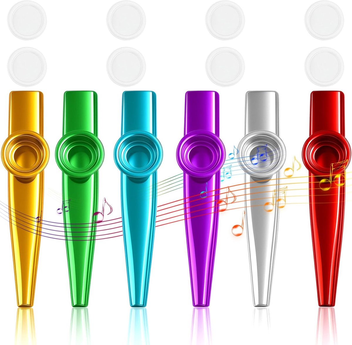 SnelShoppen - 6 Premium Metal Kazoos met 8 Vervangmembranen - Muziekinstrumenten voor Kinderen en Volwassenen - Perfect voor Feesten, Ukulele, Gitaar