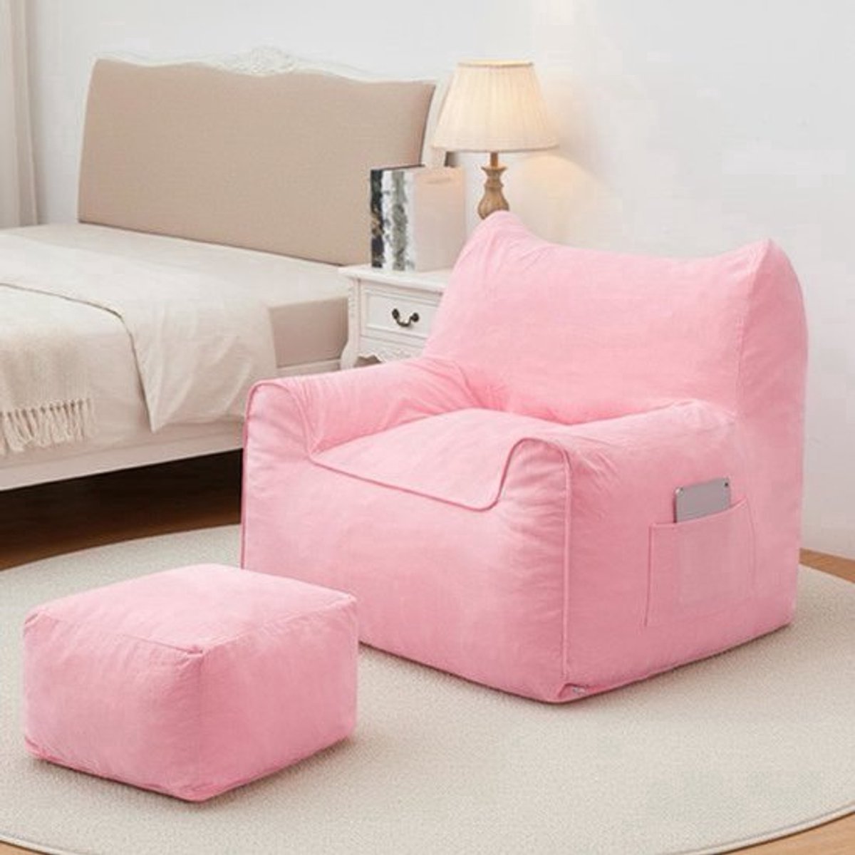 Zitzak – Zitzakstoel – Loungestoel – Beanbag – Fauteuil – Met Voetenbank – Memory Foam Vul