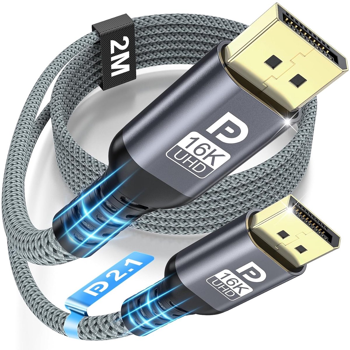 Thijox - DisplayPort Kabel 2.1 16K, DP Kabel 2M voor Gaming, 16K@60Hz, 8K@120Hz, 4K@240Hz, 80Gbps, HDR, FreeSync, G-Sync, DSC 1.2a, HDCP 2.2 voor PC,
