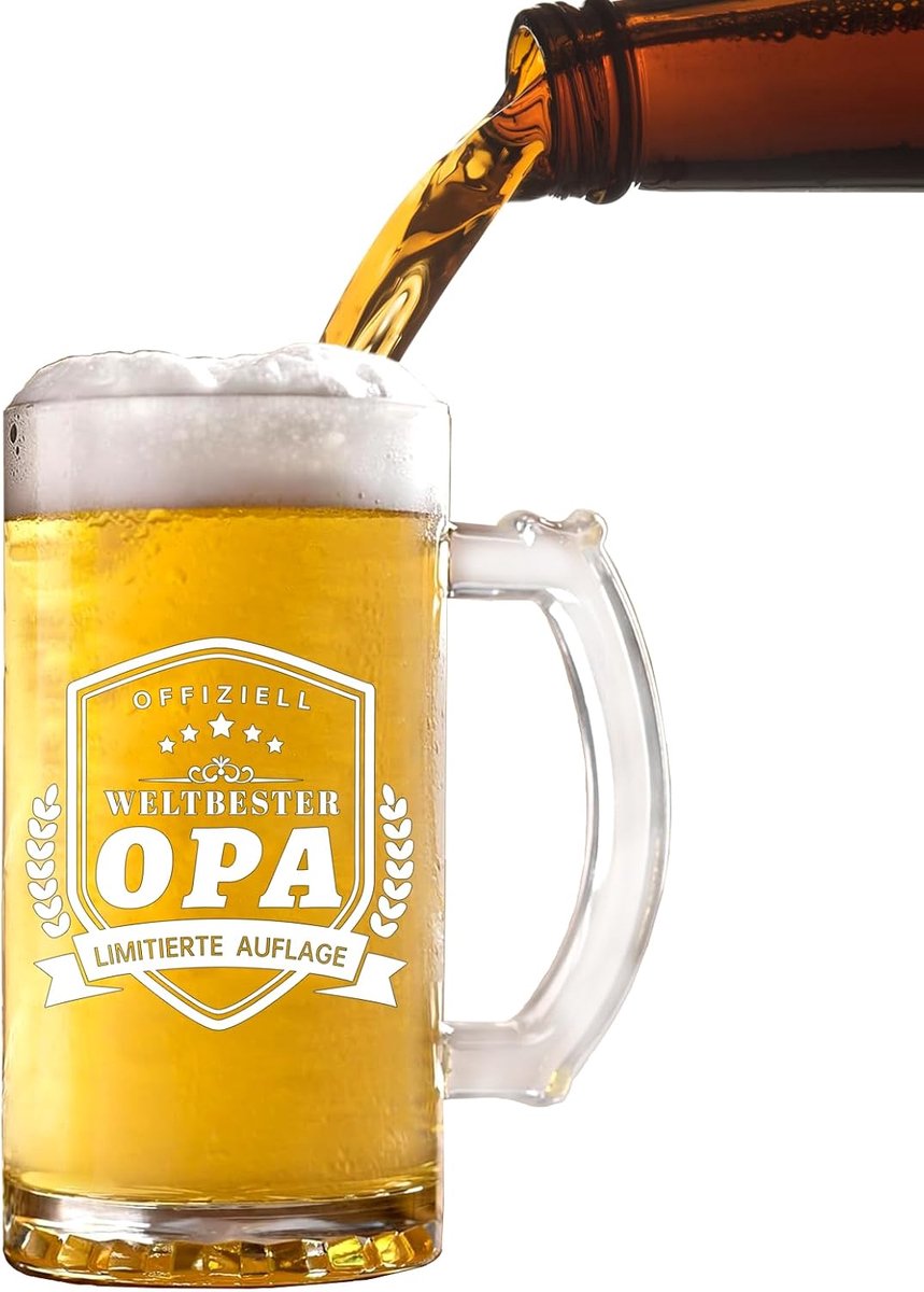 SnelShoppen - Gepersonaliseerde Bierglas voor Grandpa, Perfect als Cadeau voor Vaderdag, Verjaardag, Kerst, Jubileum - Grappig en Duurzaam Geschenk vo