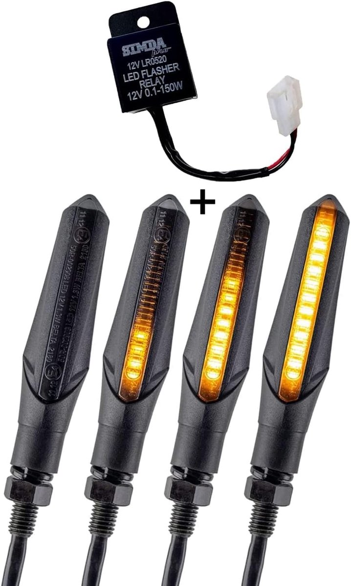 SnelShoppen - LED Motorfiets Indicator E Mark met Relay Looplicht Scooter Sequens Zwart Universeel Quad ATV Flitslicht Duurzaam en Stijlvol