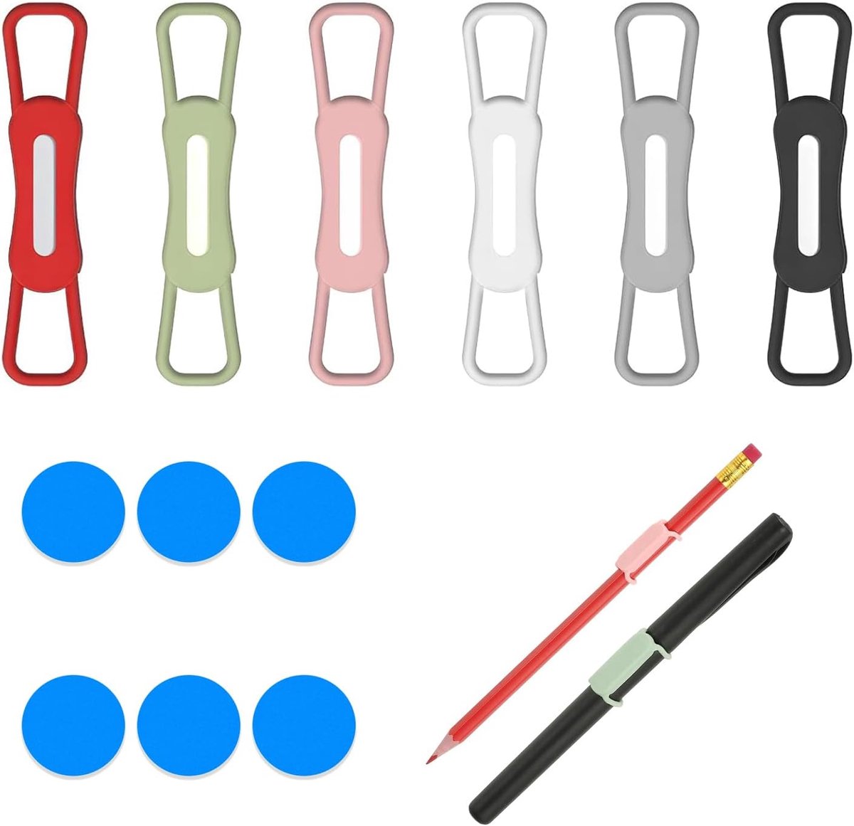 SnelShoppen - 6 stuks magnetische penhouder - siliconen verstelbare pennenhouder voor koelkast, whiteboard en bureau - 6 kleuren - duurzaam en flexibe