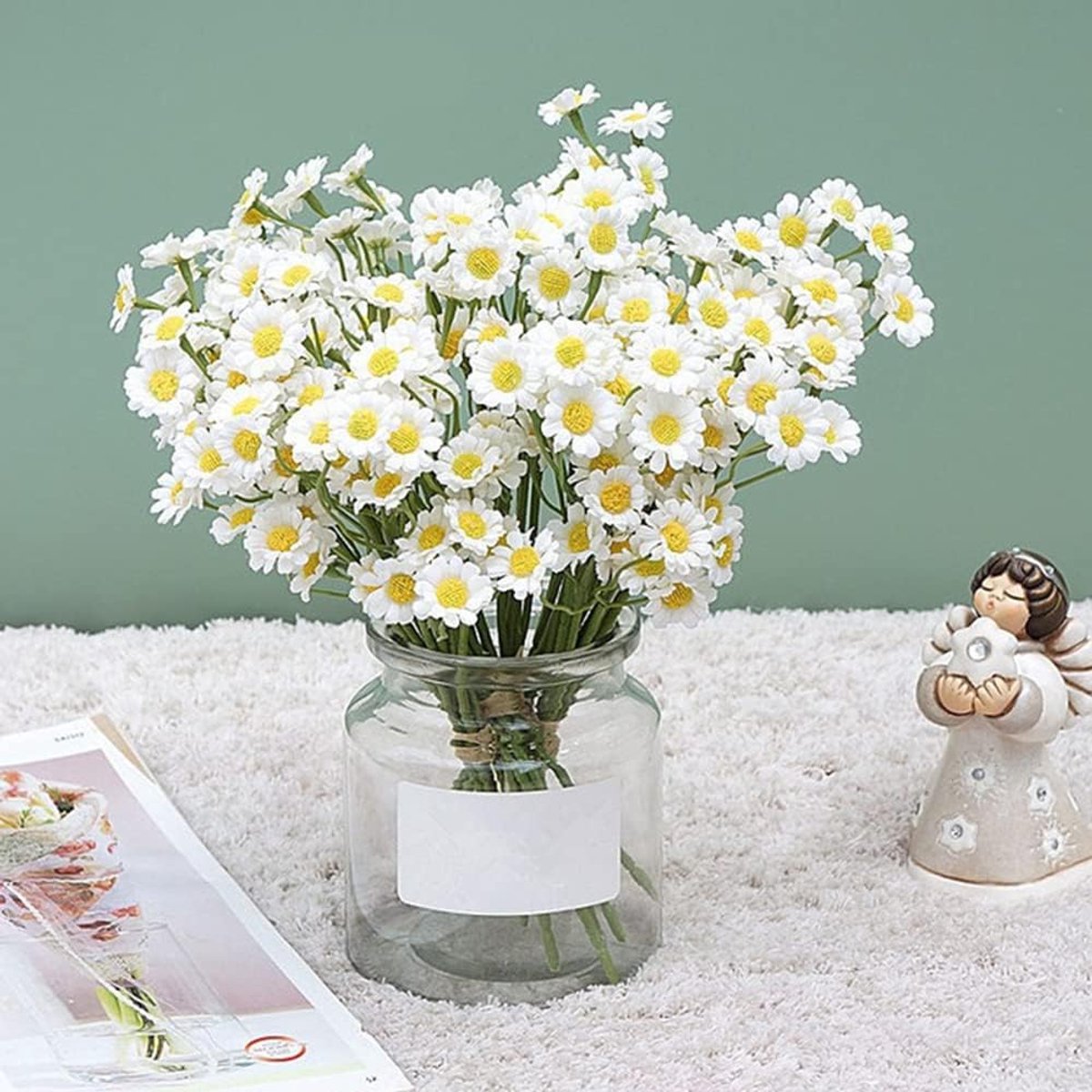 SnelShoppen - 18 Stuks Kunstbloemen Madeliefjes - 90 Bloemkoppen - Pastoraal Stijl - Kunststof + Zijde - Voor Tuin, Tafel, Raam, Bruiloft Decoratie