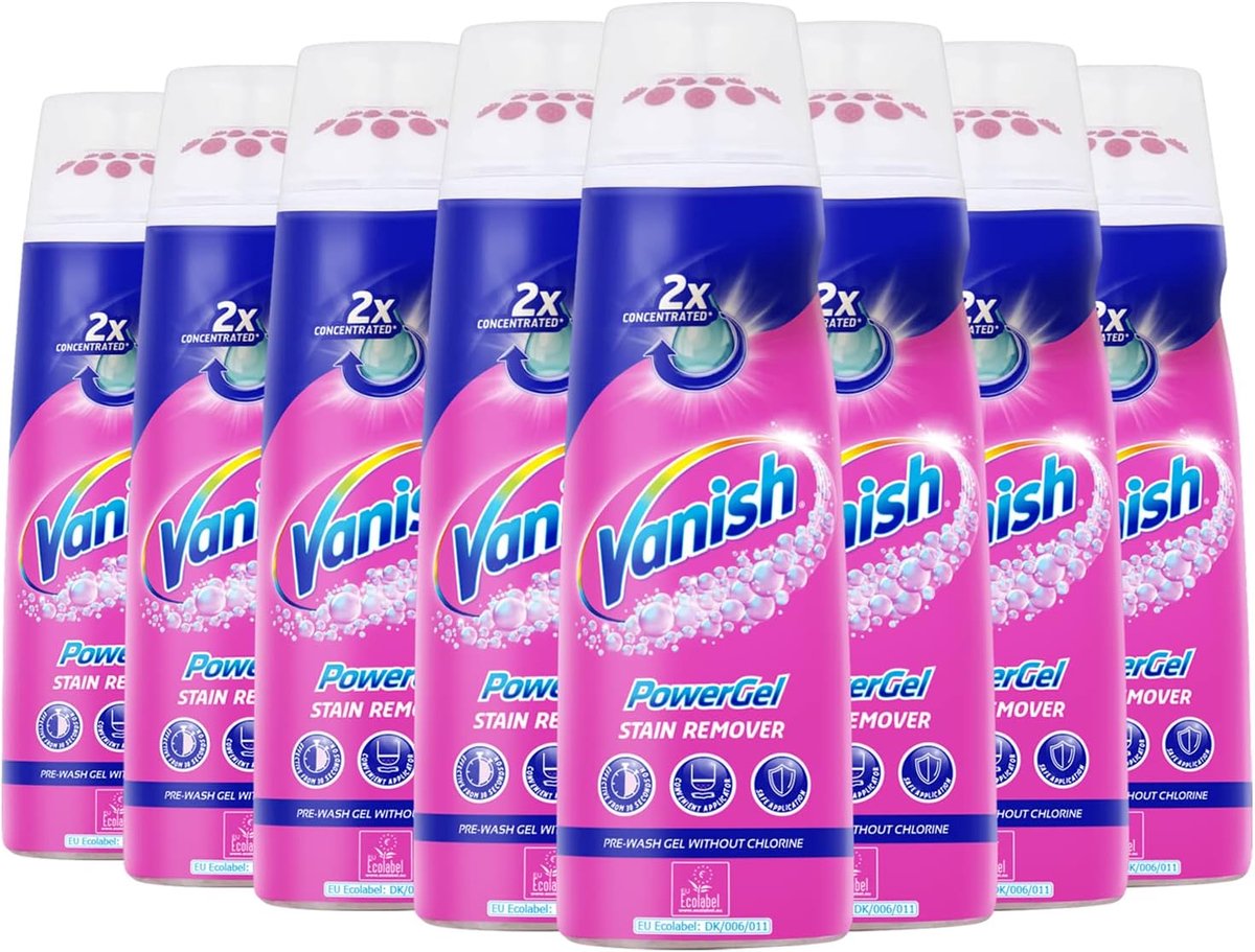 SnelShoppen - Vanish Oxi Action Power Gel Gold Vlekkenverwijderaar 200ml x8 - Effectieve Voorbehandeling voor Stubborn Stains - Handige Rubbing Head -