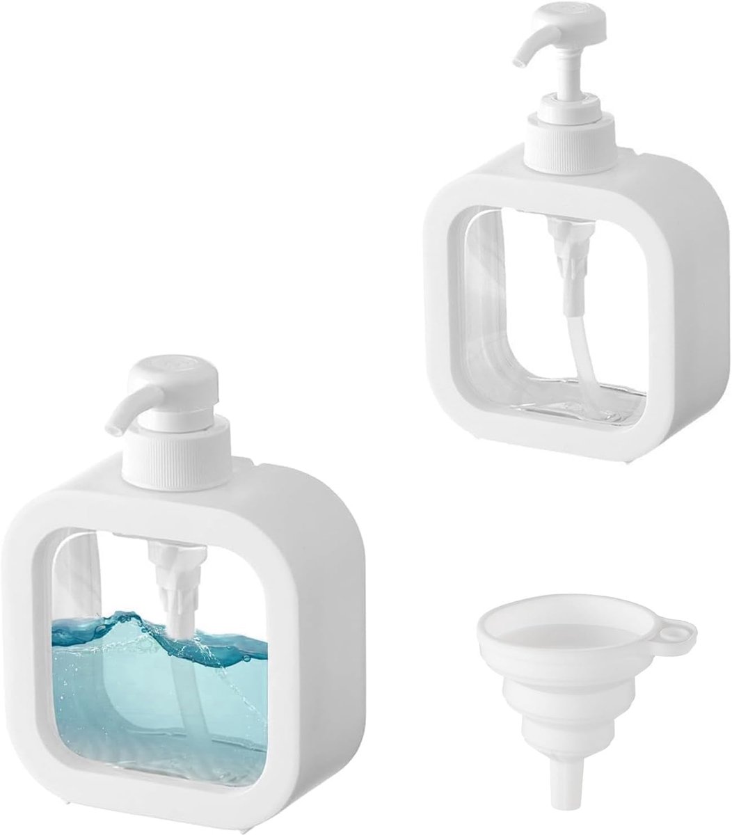 SnelShoppen - Pack van 2 Transparante Zeepdispensers 300 ml - Herbruikbare Plastic Dispenser met Trechter voor Badkamer en Keuken - Perfect voor Zeep,