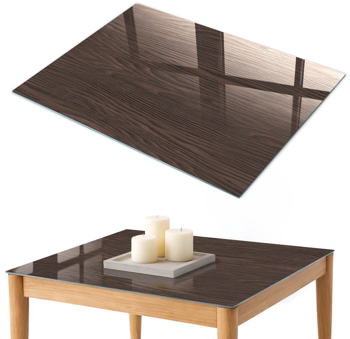 ArtPrintCave Houtstructuur Glazen Tafelblad 100x70 cm - Tafelblad Rechthoek - Bruin Keukentafel - Texturen Keukentafel
