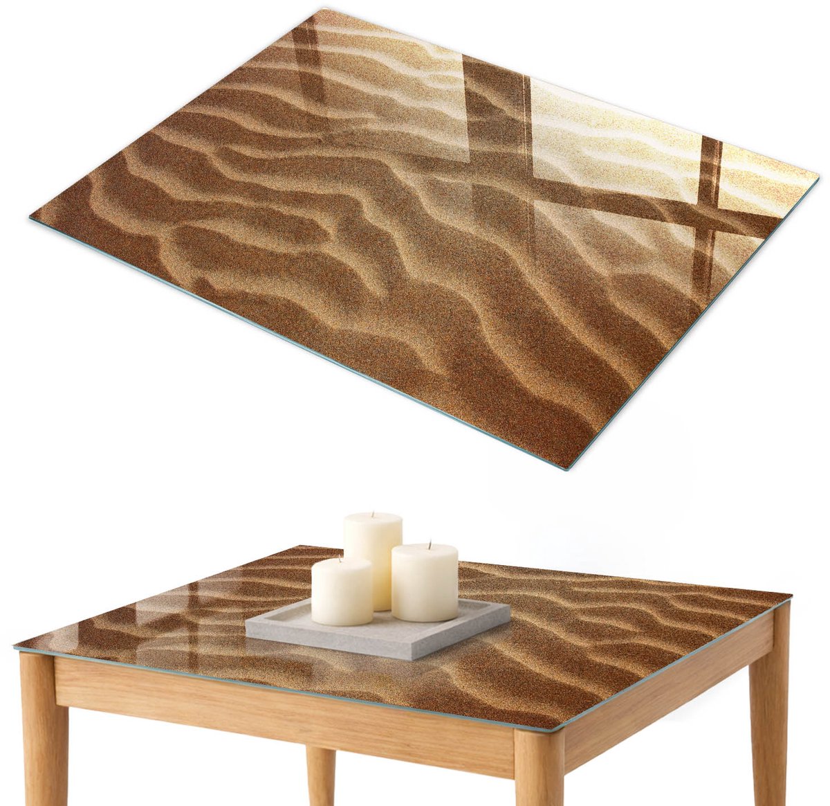 ArtPrintCave Zandgolven Glazen Tafelblad 100x70 cm - Tafelblad Rechthoek - Bruin Keukentafel - Texturen Eettafel Met Glasplaat