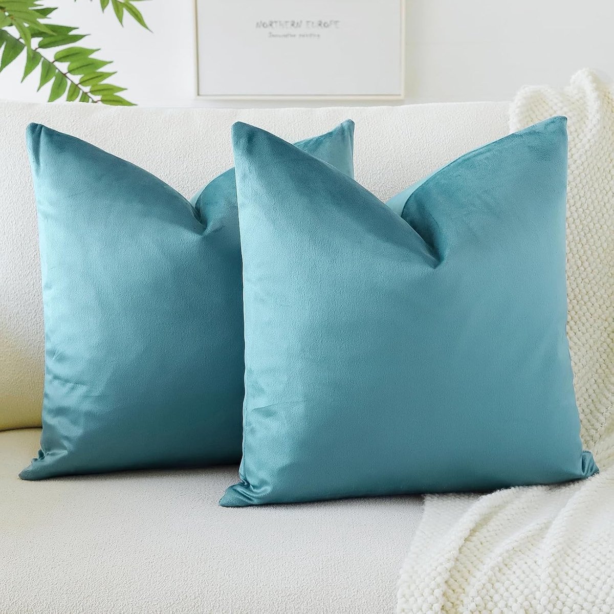 Set van 2 Zachte Velours Kussenhoezen 45x45cm Decoratieve Kussens voor Bank en Slaapkamer, Luxe Kussenhoezen in Blauw