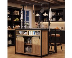Keuken Eiland – 107 x 62 x 183 cm – Met Stopcontact En Usb – MDF En Metaal – Houtlook Zwart –…