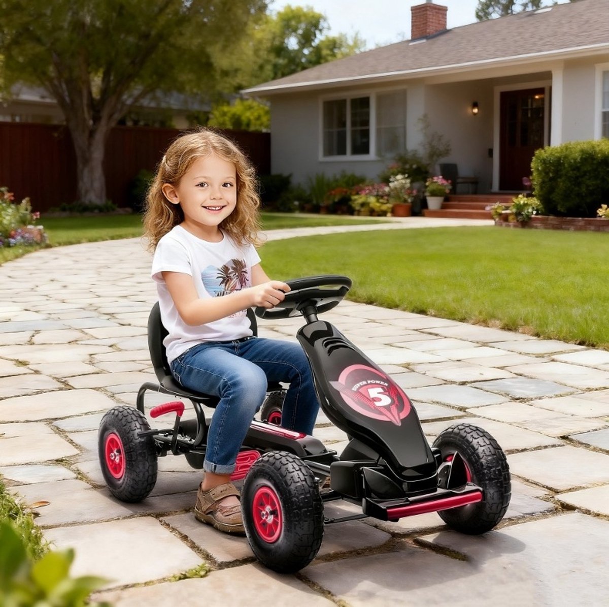 COVREO Kinder-Gokart 121 x 58 x 61 cm, rood-zwart, kunststof, met rem