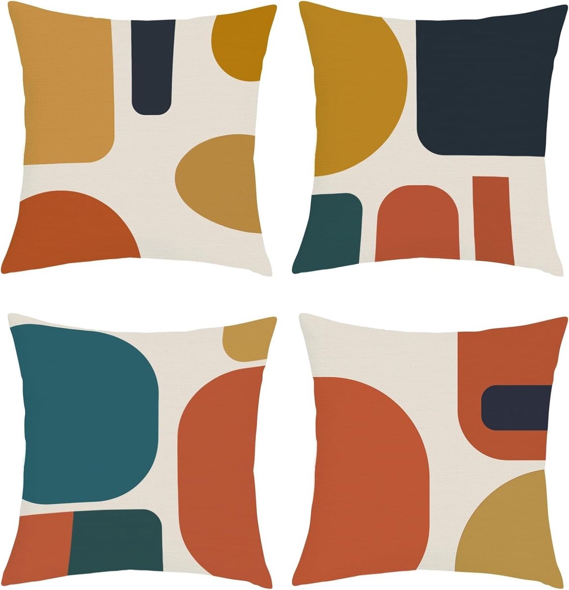 Set van 4 Boho Oranjekleurige Geometrische Abstracte Minimalistische Kussenhoezen 45 x 45 cm voor Bank en Stoelen in Woonkamer