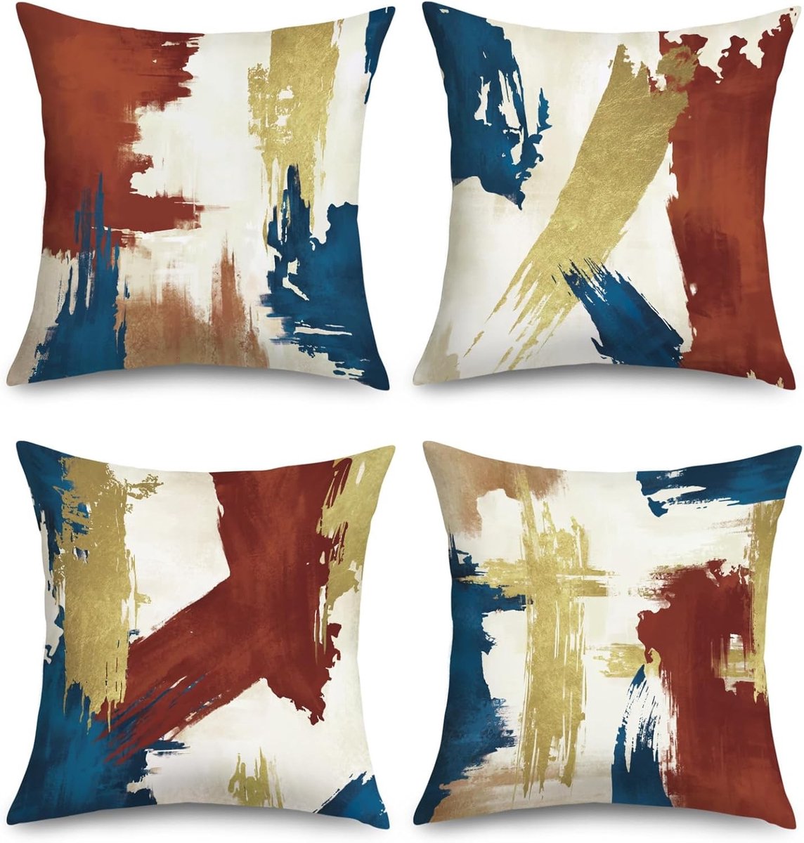 Set van 4 moderne kussenhoezen 45 x 45 cm in abstracte geometrische stijl, bruin en artistiek, perfect voor je bank en interieurdecoratie