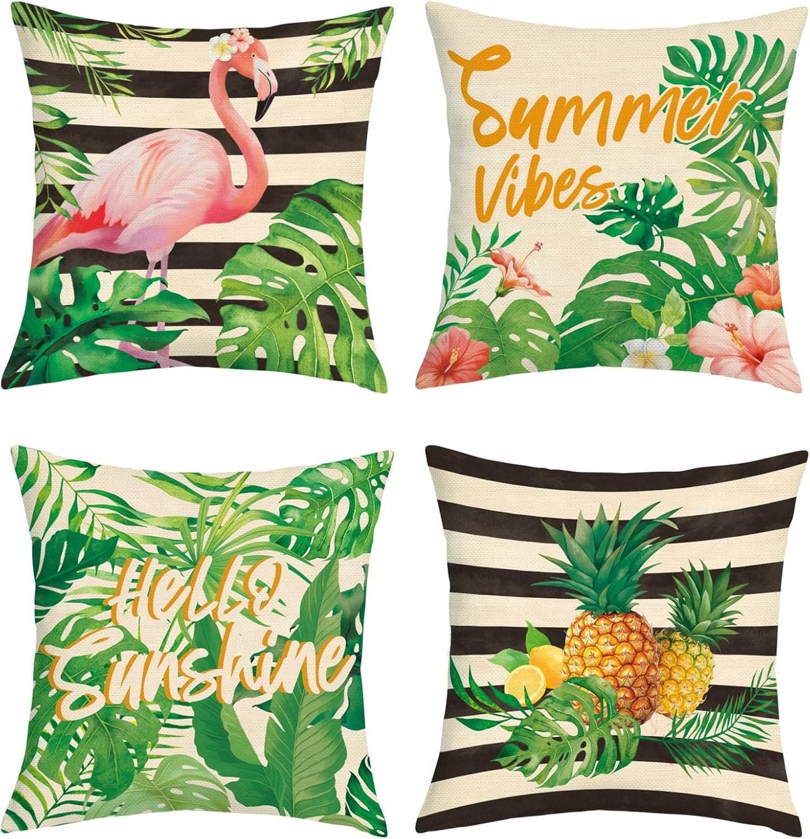 Decoratieve Kussenslopen 45 x 45 cm met Tropische Groene Bladeren en Flamingo's voor Sofa en Stoelen in de Woonkamer