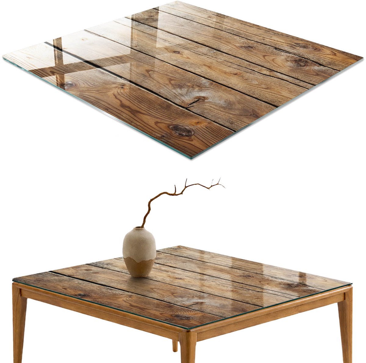 ArtPrintCave Houtstructuur Glazen Tafelblad - 50x50 cm - Tafelblad Vierkanten - Bruin Glasplaat - Texturen Keukentafel