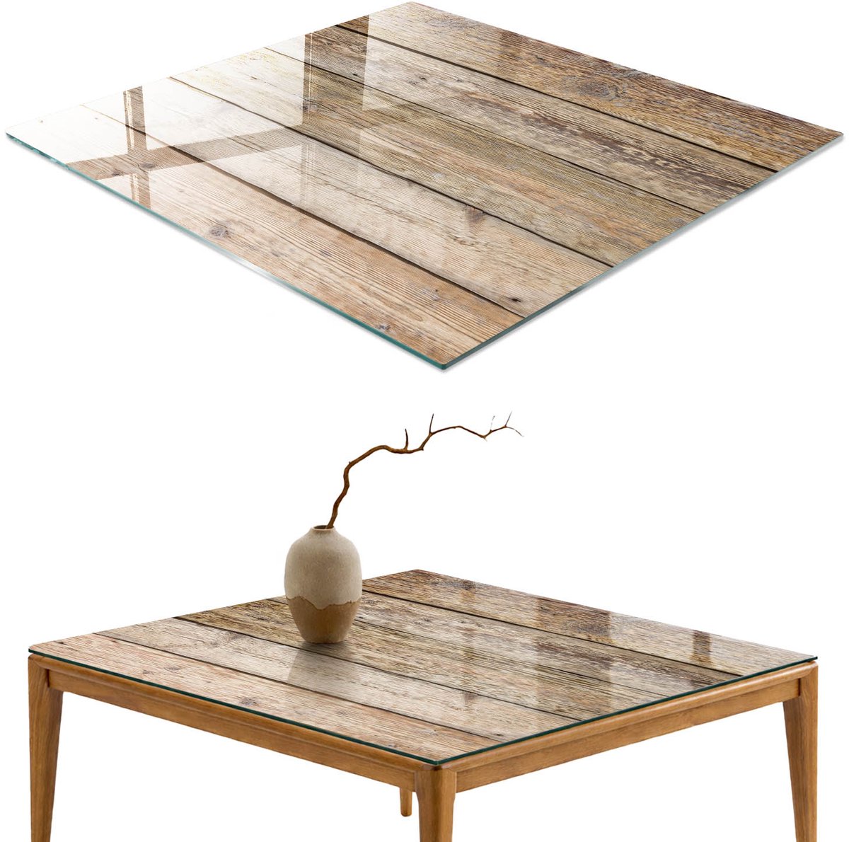 ArtPrintCave Houtstructuur Glazen Tafelblad 60x60 cm - Tafelblad Rechthoek - Bruin Glazen Eettafel - Texturen Terrastafel