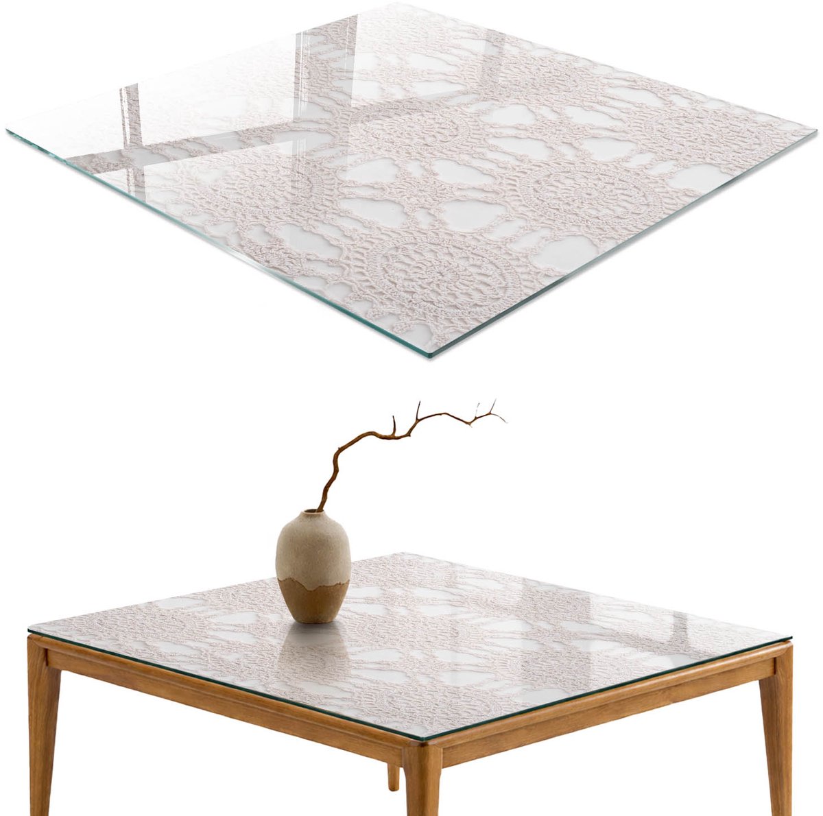 ArtPrintCave Opengewerkte elegantie Glazen Tafelblad 60x60 cm - Tafelblad Rechthoek - Wit Keukentafel - Teksten Bureaublad