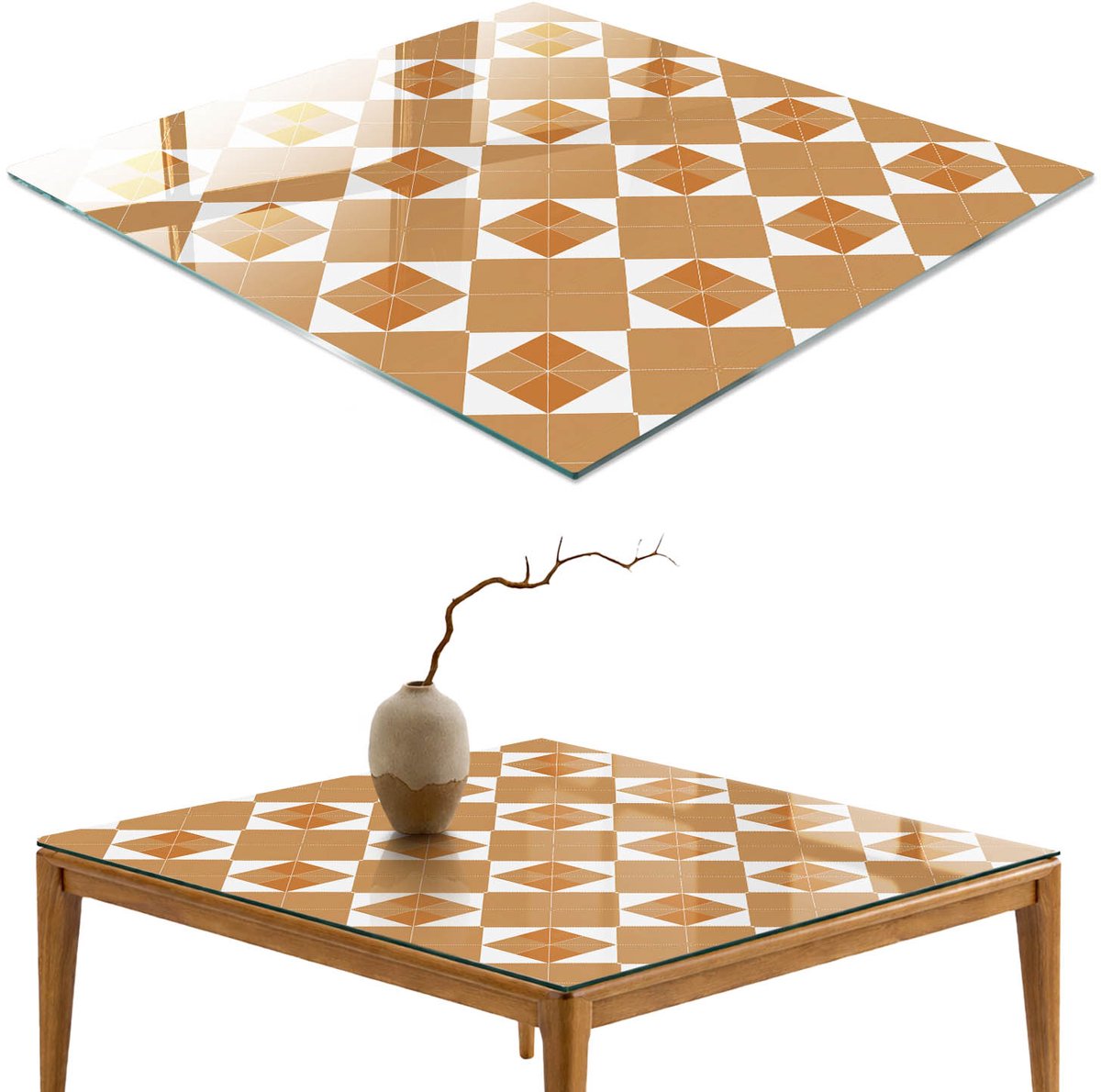 ArtPrintCave Elegant patroon Glazen Tafelblad - 50x50 cm - Tafelblad Vierkanten - Beige Keukentafel - Achtergronden en patronen Glazen Eettafel