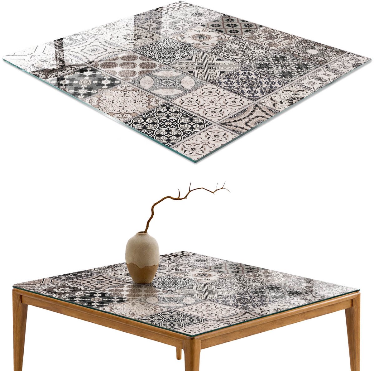 ArtPrintCave Stijlvol mozaïek Glazen Tafelblad 60x60 cm - Tafelblad Rechthoek - Grijs Glasplaat - Achtergronden en patronen Eettafel Met Glasplaat