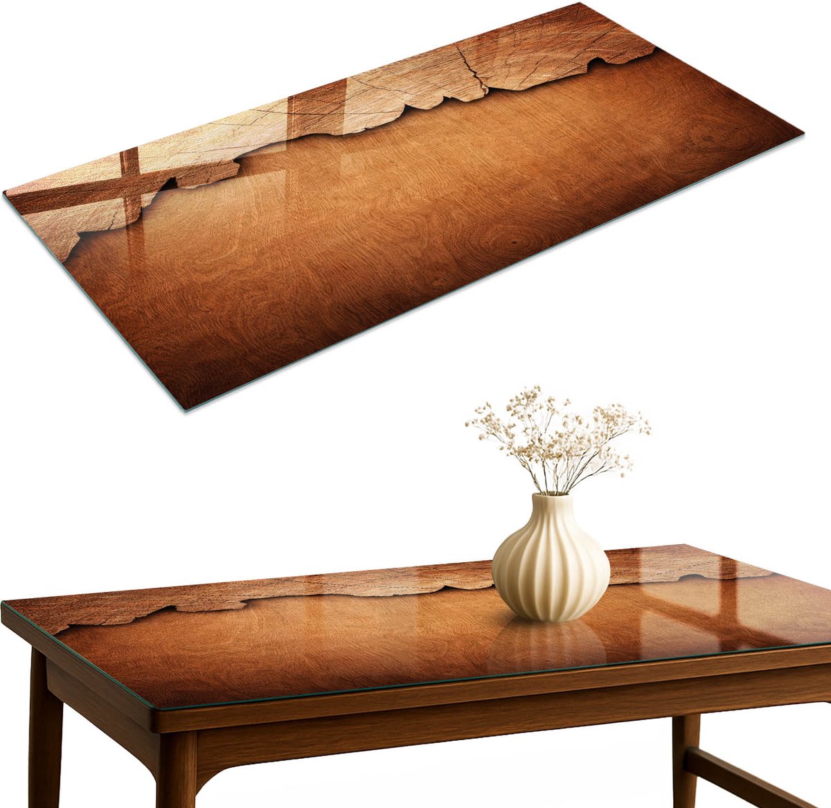 ArtPrintCave Houtstructuur Glazen Tafelblad 140x70 cm - Tafelblad Rechthoek - Bruin Glasplaat - Texturen Keukentafel