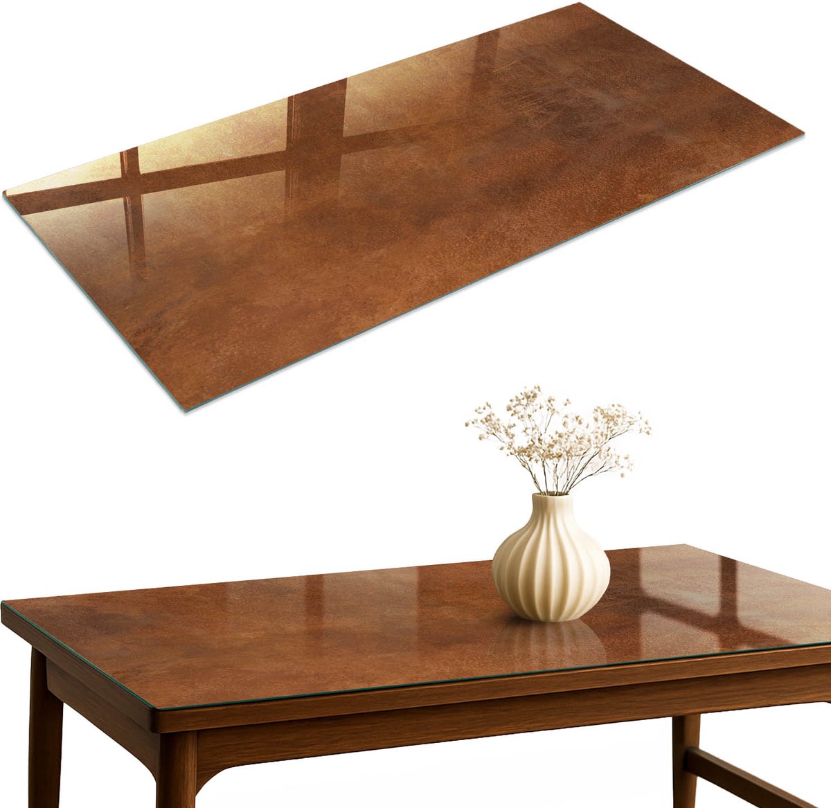 ArtPrintCave Warmbruin Glazen Tafelblad 120x60 cm - Tafelblad Rechthoek - Bruin Keukentafel - Texturen Glasplaat