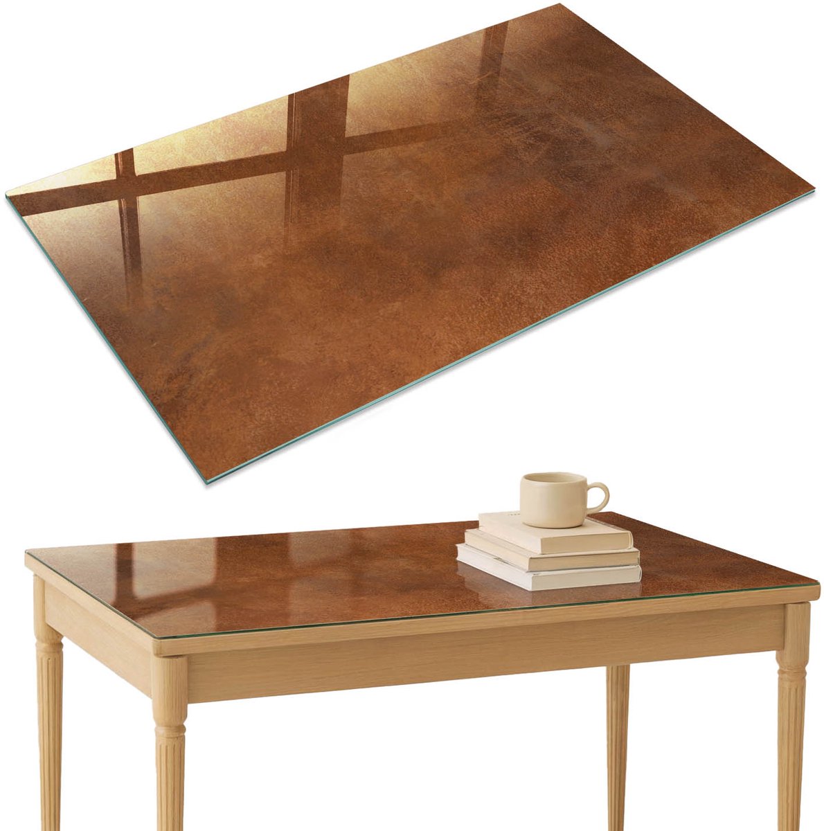ArtPrintCave Warmbruin Glazen Tafelblad 120x80 cm - Tafelblad Rechthoek - Bruin Glasplaat - Texturen Tafelblad Glas