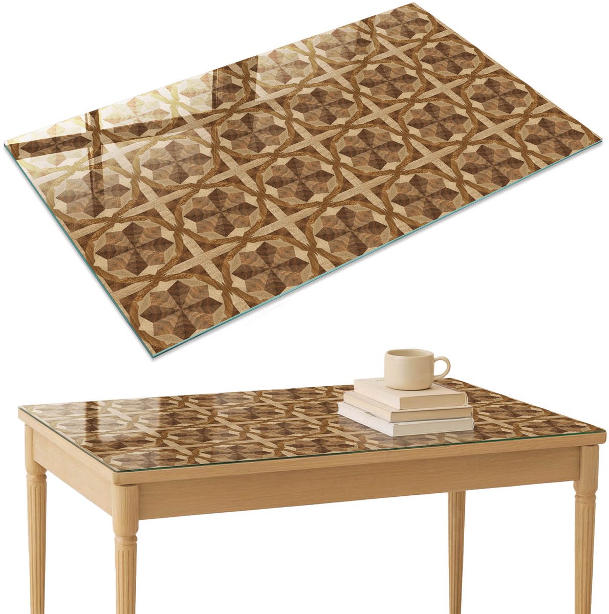 ArtPrintCave Bruine elegantie Glazen Tafelblad 120x80 cm - Tafelblad Rechthoek - Bruin Tafelblad Glas - Achtergronden en patronen Keukentafel