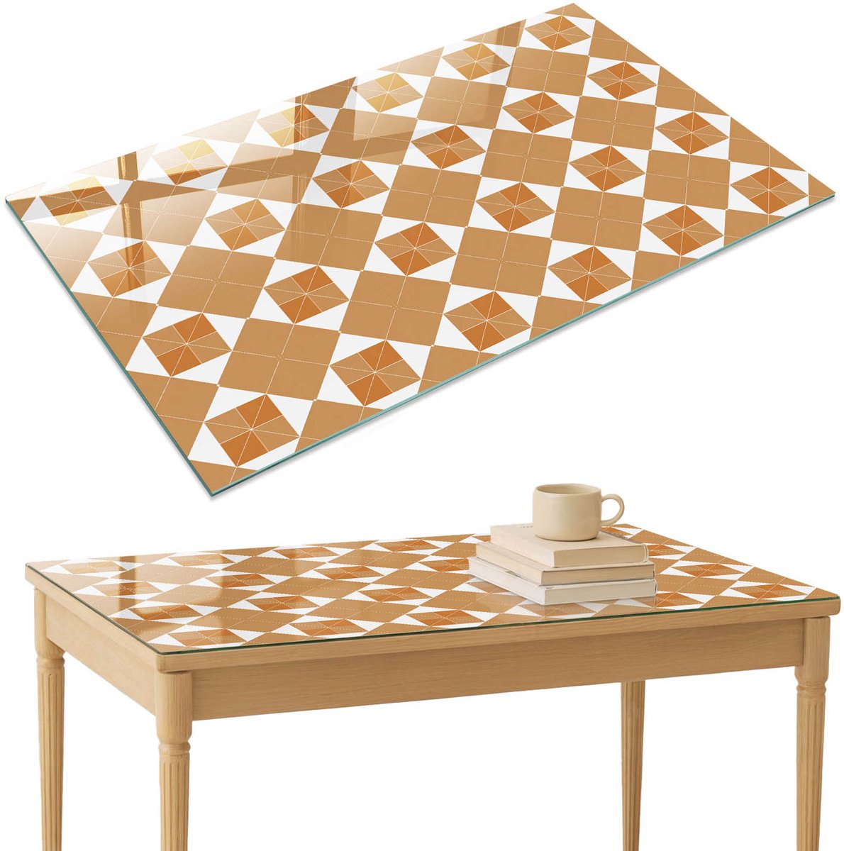 ArtPrintCave Elegant patroon Glazen Tafelblad 120x80 cm - Tafelblad Rechthoek - Beige Eettafel Met Glasplaat - Achtergronden en patronen Glasplaat