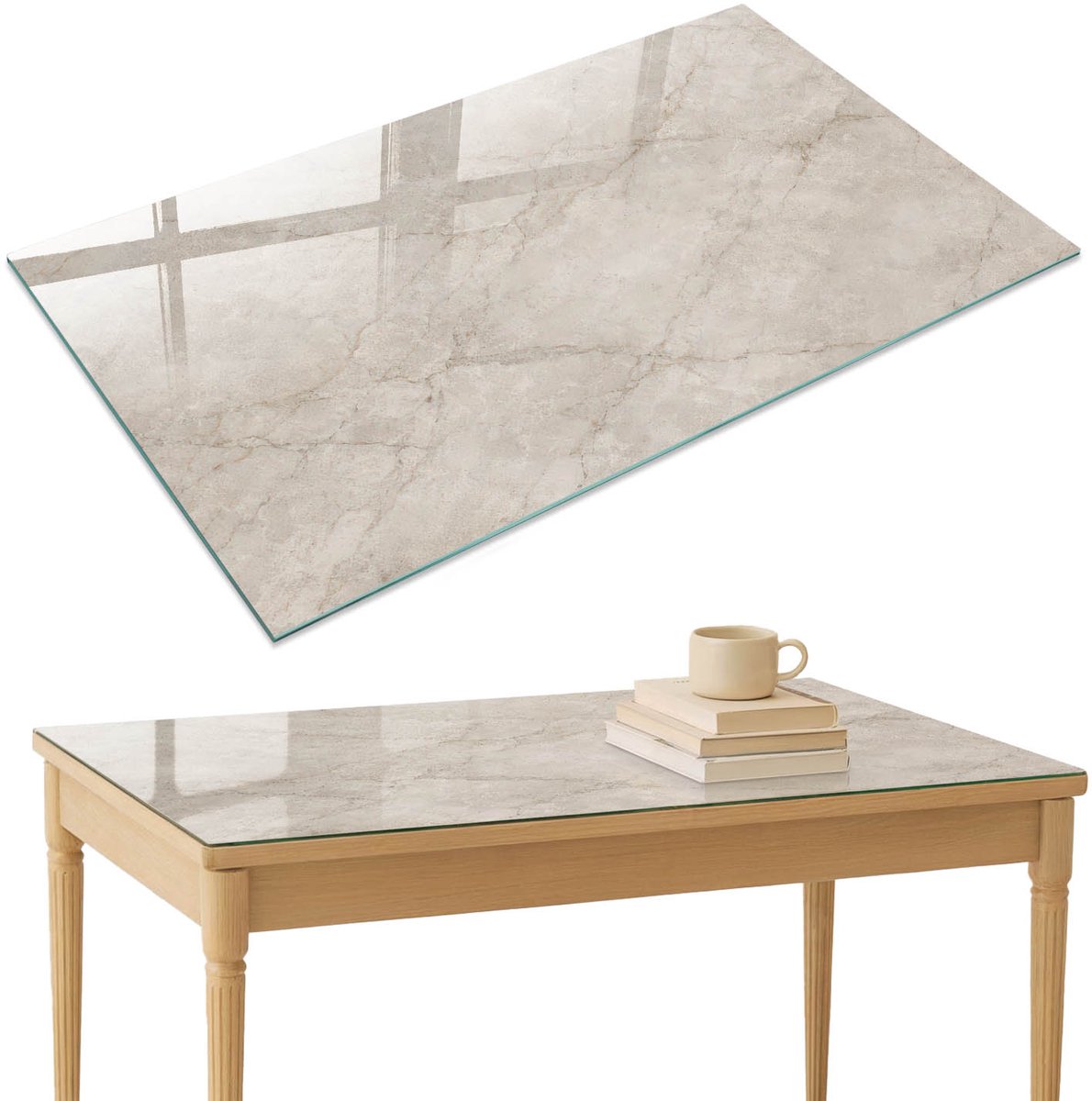 ArtPrintCave Steenpatroon Glazen Tafelblad 120x80 cm - Tafelblad Rechthoek - Beige Terrastafel - Texturen Keukentafel