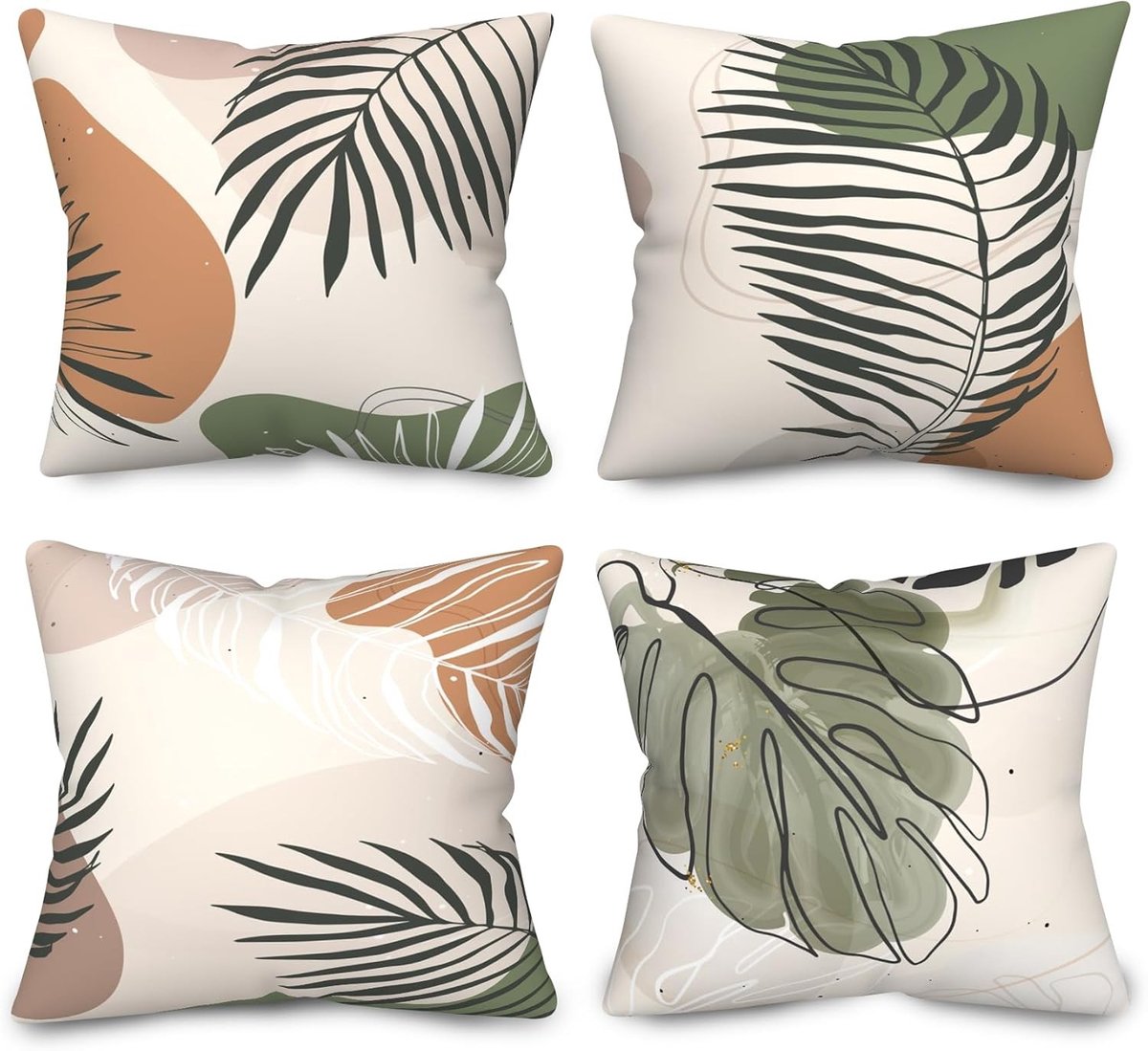 Abstracte Kussenhoezen met Boho Zwart Palmbladeren Patroon - Set van 4 Vierkante Velvet Kussens voor Sofa, Slaapkamer en Woonkamer, 30x30 cm