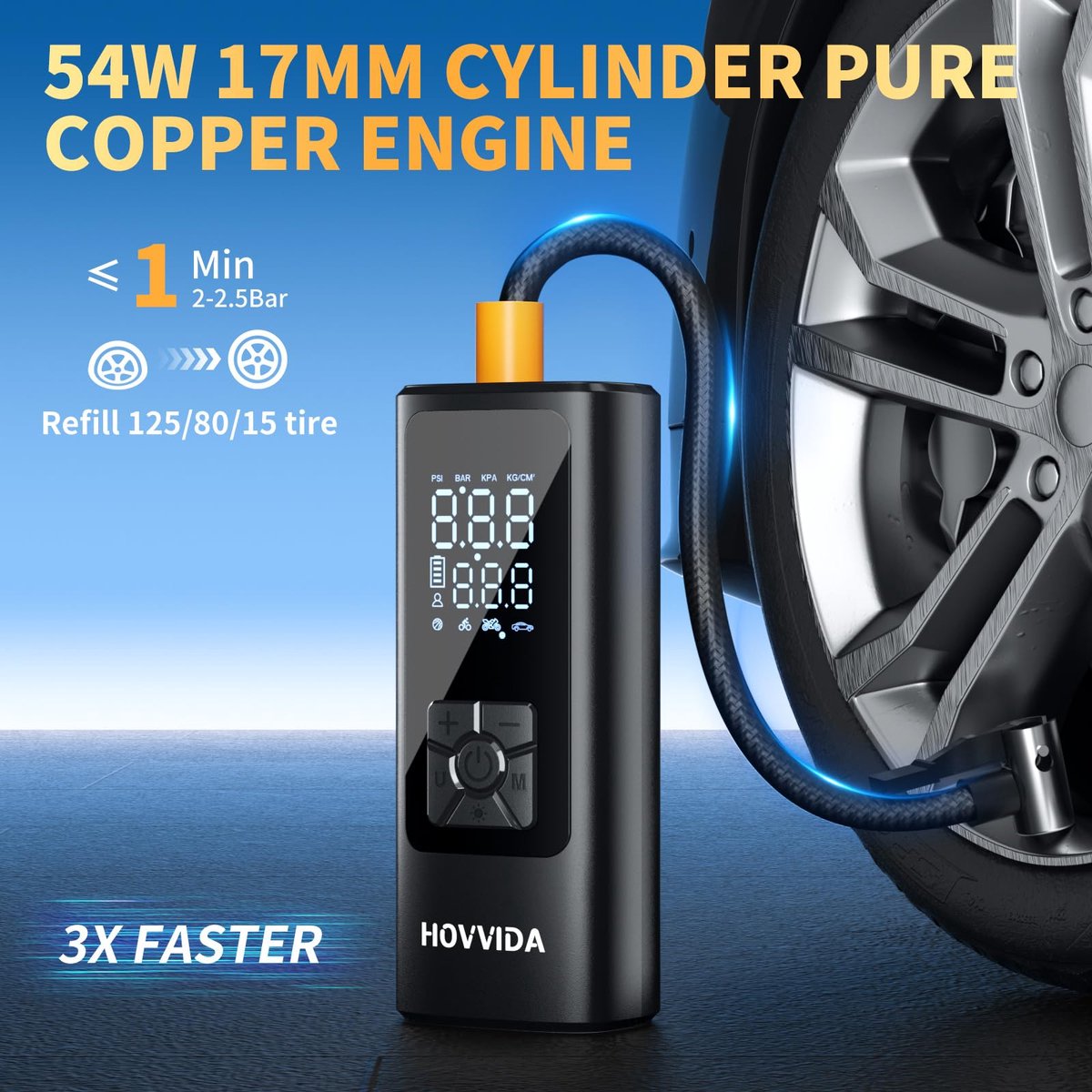 Draadloze Bandenpomp - Elektrische Luchtcompressor 150 PSI (10,3 Bar) - 5200mAh Oplaadbare Accu - Snelle Bandenvuller met Automatische Uitschakeling - LED Display en Verlichting - Voor Auto, Motor, Fiets en Ballen