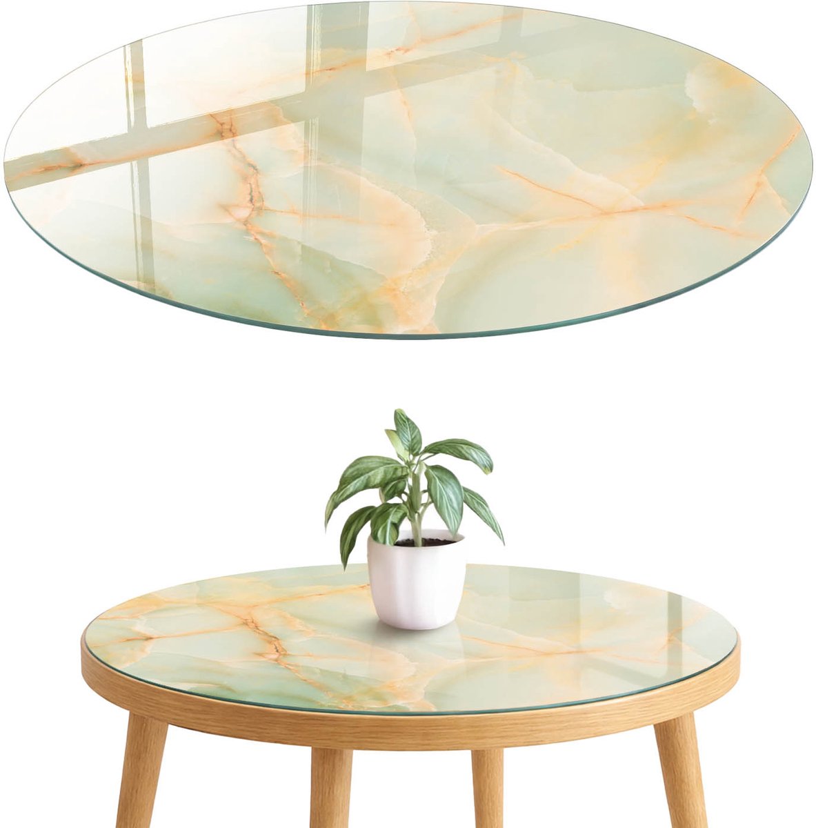 ArtPrintCave Natuurlijke elegantie Glazen Tafelblad fi70 cm - Tafelblad Rond - Beige Terrastafel - Texturen Keukentafel