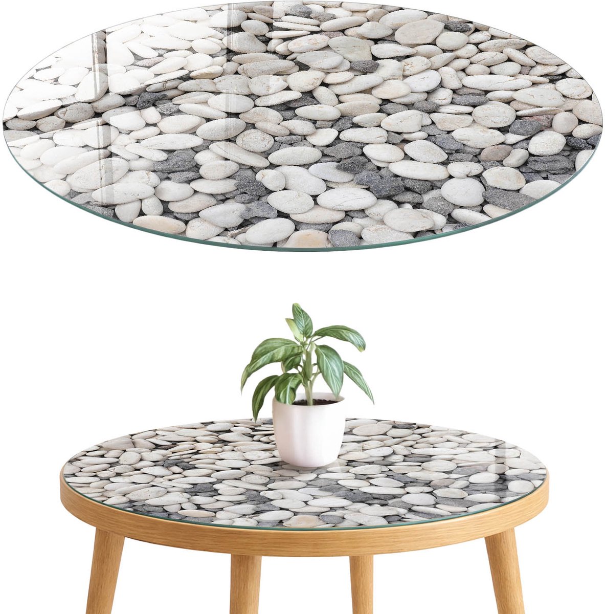 ArtPrintCave Steenstructuur Glazen Tafelblad fi70 cm - Tafelblad Rond - Wit Keukentafel - Texturen Eettafel Met Glasplaat