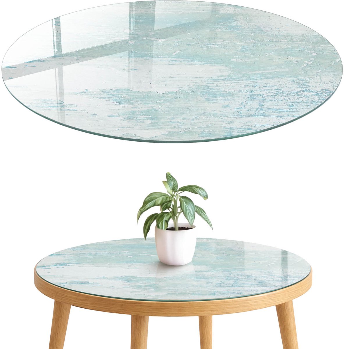 ArtPrintCave Schilderachtige textuur Glazen Tafelblad fi70 cm - Tafelblad Rond - Blauw Eettafel Met Glasplaat - Achtergronden en patronen Terrastafel