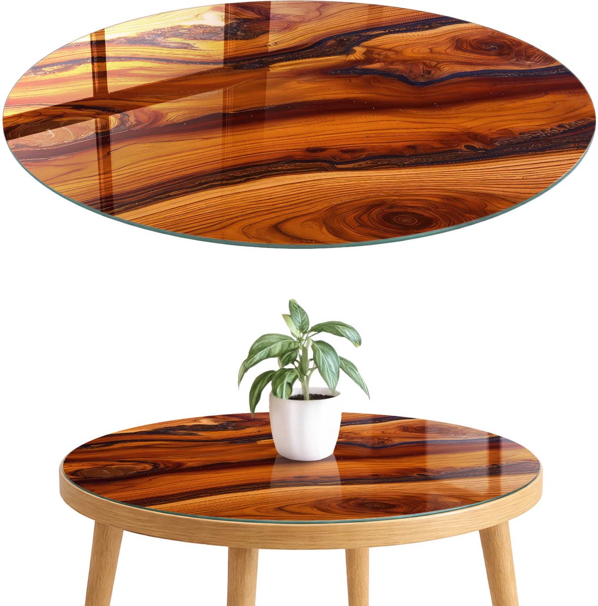 ArtPrintCave Houtnerf Glazen Tafelblad fi70 cm - Tafelblad Rond - Bruin Glazen Eettafel - Natuur Glasplaat
