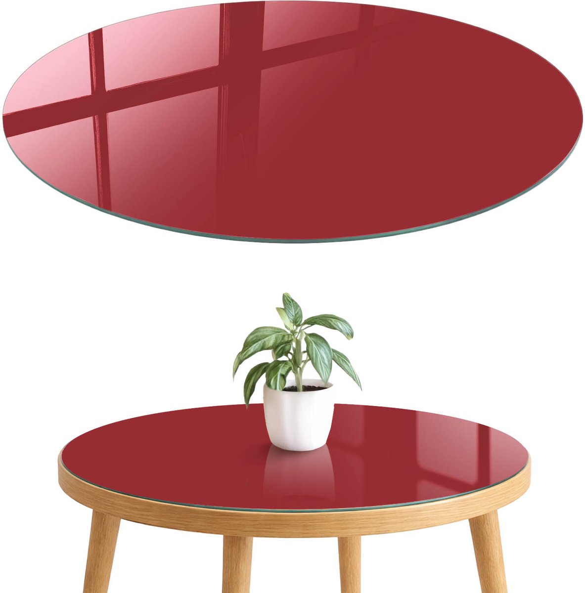 ArtPrintCave Bordeauxrode kleur Glazen Tafelblad fi70 cm - Tafelblad Rond - Bordeaux Glazen Eettafel - Achtergronden en patronen Tafelblad Glas