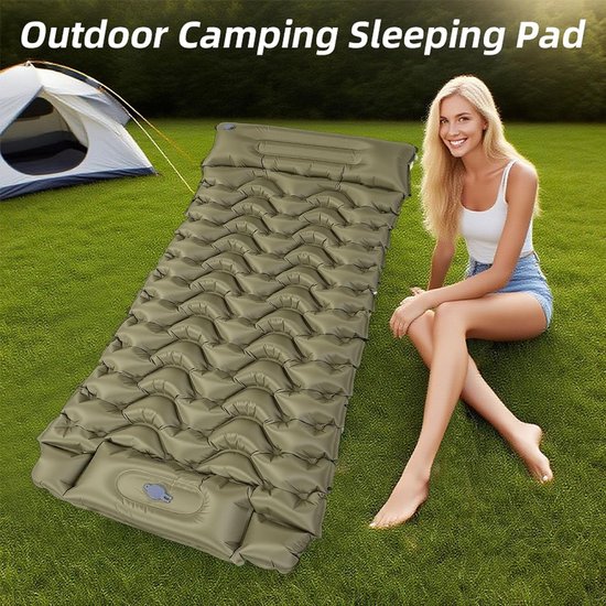 Campingslaapmatje - Opblaasbaar matras - Outdoor slapen - Ingebouwde voetpomp - 190x75x15cm - Groen — afbeelding 2