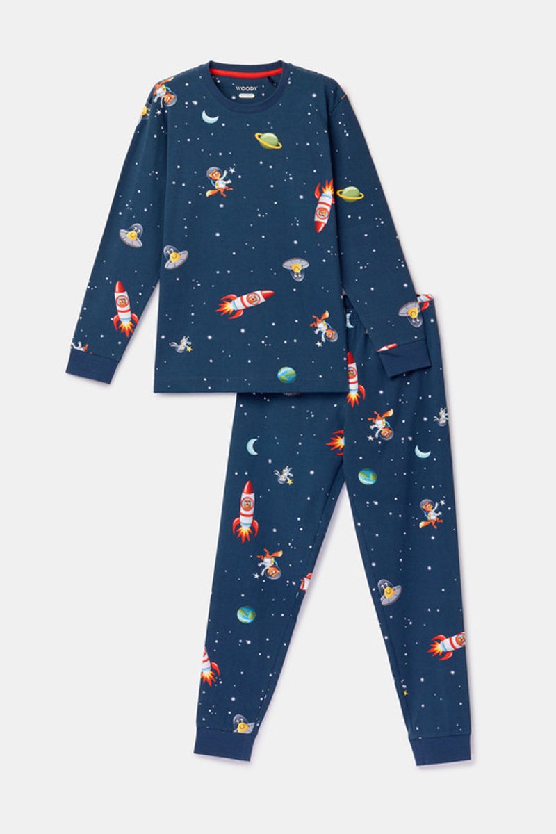 Woody Jongens-Heren pyjama galaxy alloverprint - maat 098/3J