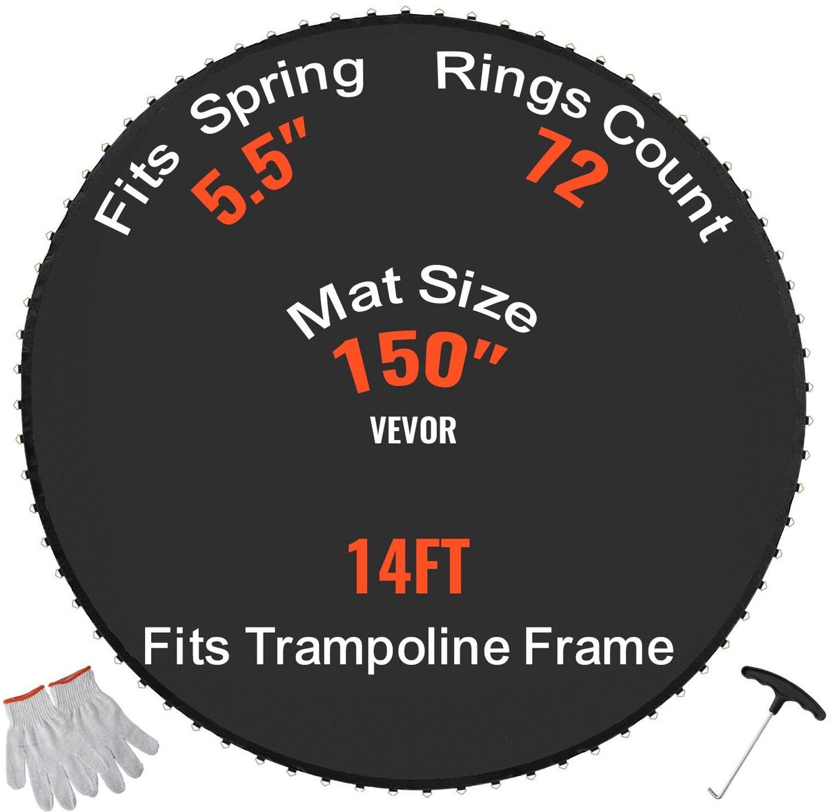 SnelShoppen - VEVOR Reservemat voor Trampoline 426 cm - UV-bestendig - Inclusief Veergereedschap en Duurzame V-ringen - Past op Veerlengte van 14 cm -