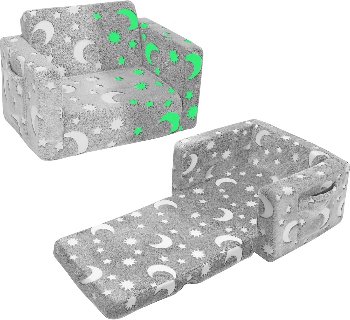 SnelShoppen - Kinderen Sofa Stoel, Opvouwbare Kinderen Bank, Uittrekbare Sofa voor Peuters, Glow in the Dark Sofa Stoel, Verstelbare Bank voor Kindere