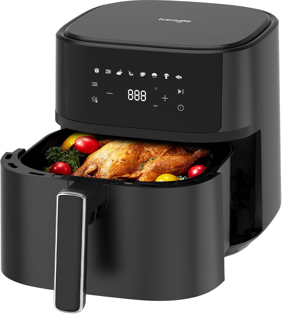 SnelShoppen - Iceagle Heteluchtfriteuse 6,5 L XXL, Digitale Airfryer zonder Olie, 8 Programma's, Vrije Temperatuurkeuze 80-200°C, 1700 W, Zwarte Frite