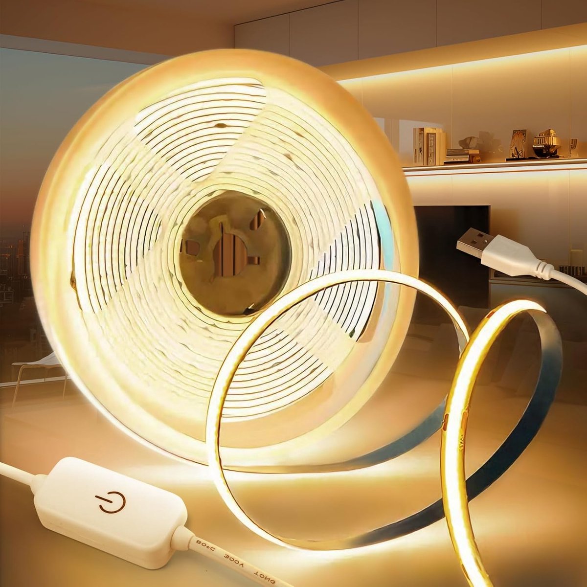 SnelShoppen - 5M USB Dimmable LED Strip Licht Warm Wit 3000K - Flexibele Zelfklevende Tape Verlichting voor Keuken, Slaapkamer, Woonkamer, TV Achtergr